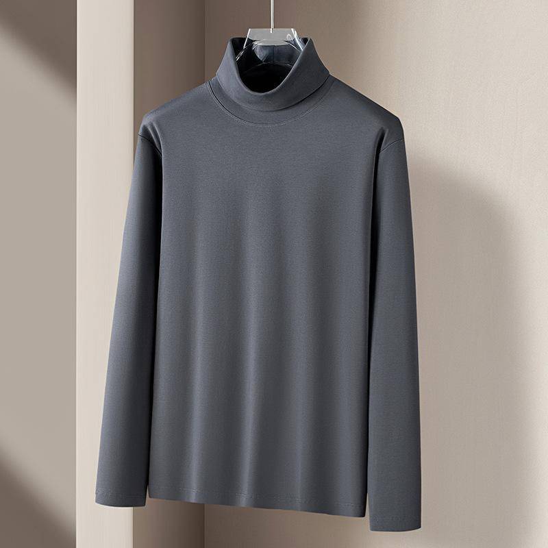 Neues Rollkragenhemd aus merzerisierter Baumwolle mit flüssigem Ammoniak für Herren, antistatisches Langarm-T-Shirt für Herbst und Winter mit mittlerem Kragen oben 4XL dunkelgraue von Joom DACH