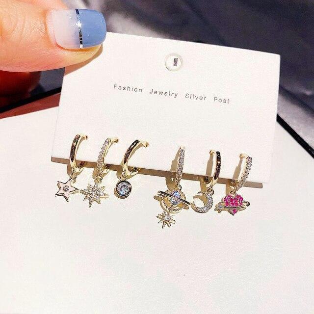Neues Set Stern- und Mond-Planet-Creolen-Sets Lange goldfarbene Ohrringe für Damen Modeschmuck Geschenk Geschenke S -E1283 von Joom DACH