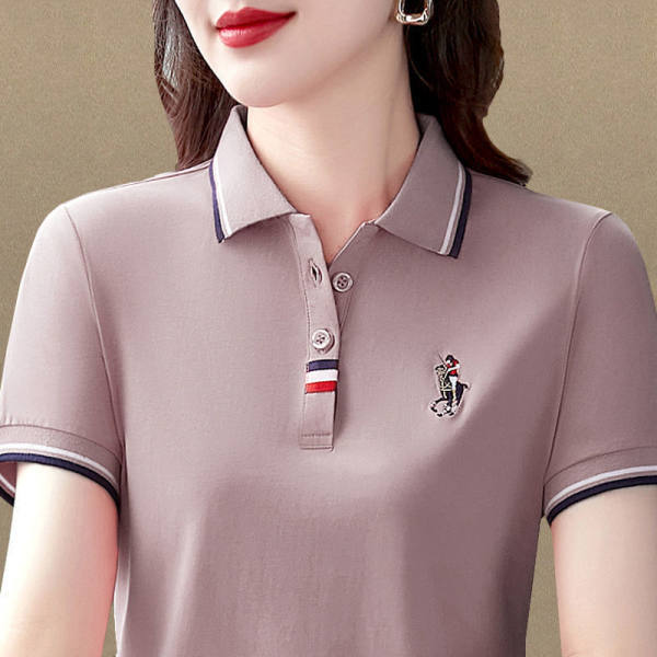 Neues Sommer-Polo-T-Shirt mit Revers für Damen, Sommer, kurzärmelig, lockeres, lässiges Mom-Top, großes T-Shirt 5XL von Joom DACH
