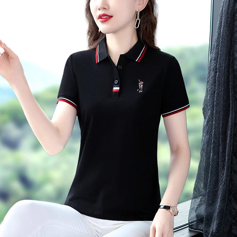 Neues Sommer-Polo-T-Shirt mit Revers für Damen, Sommer, kurzärmelig, lockeres, lässiges Mom-Top, großes T-Shirt L von Joom DACH