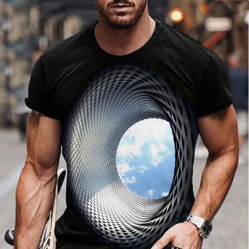 Neues Sommer-T-Shirt für Herrenmode, kreatives 3D-Loch-Druck-T-Shirt für Herren M schwarz von Joom DACH