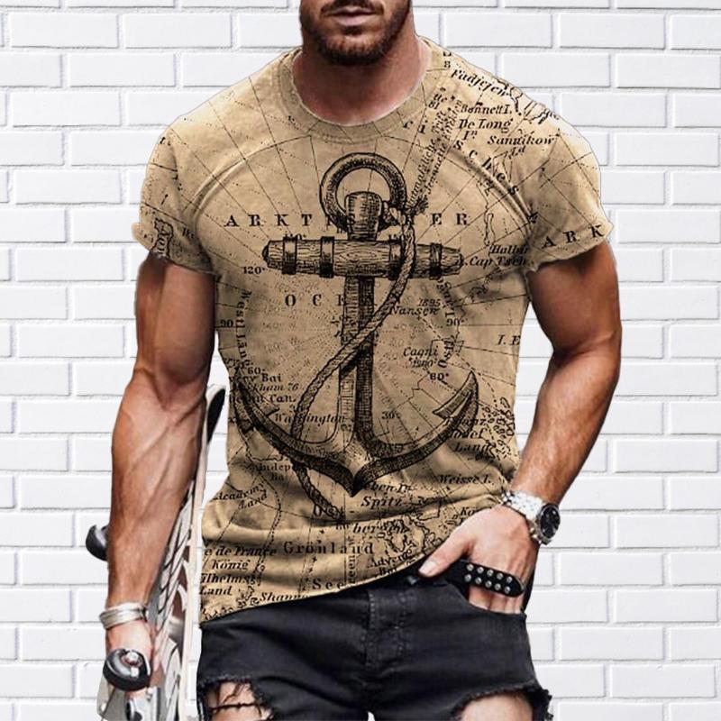 Neues Sommer-T-Shirt für Herrenmode mit Schiffsanker-Aufdruck für Herren 2XL hellbraun von Joom DACH