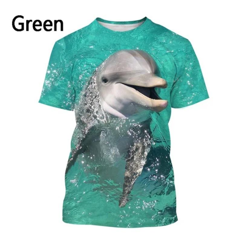Neues T-Shirt mit 3D-Druck und Delphin-Motiv für Herren und Damen im Harajuku-Stil mit kurzen Ärmeln XXL grün von Joom DACH