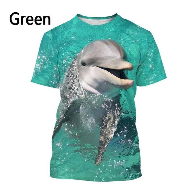 Neues T-Shirt mit 3D-Druck und Delphin-Motiv für Herren und Damen im Harajuku-Stil mit kurzen Ärmeln XXL grün von Joom DACH