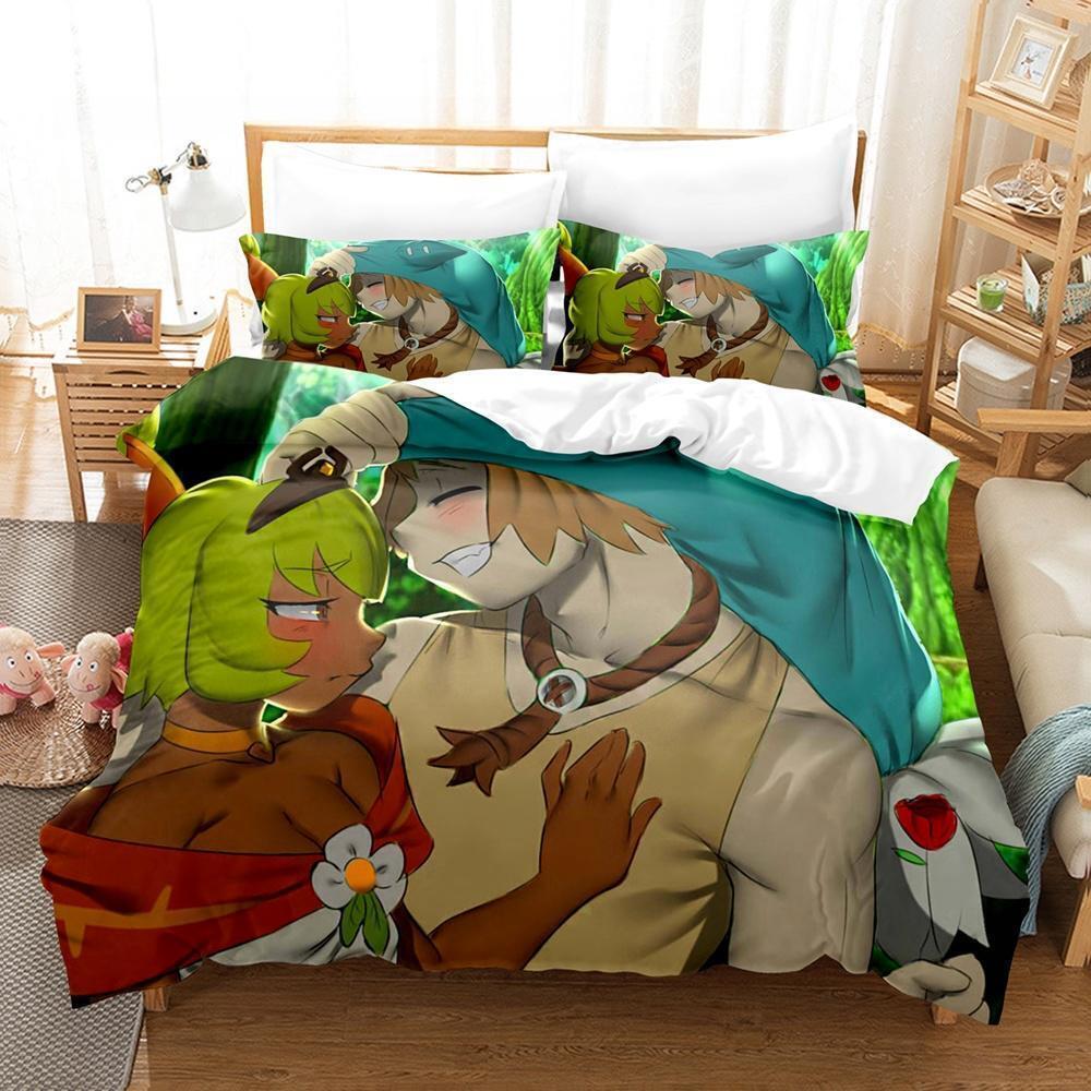 Neues Wakfu Bettwäscheset Einzelbett Twin Full Queen King Size Bettset Erwachsener Kind Schlafzimmer Bettbezugsets Wakfu 3D-Druck Spannbettlaken-Set Eu Twin 135x200cm von Joom DACH
