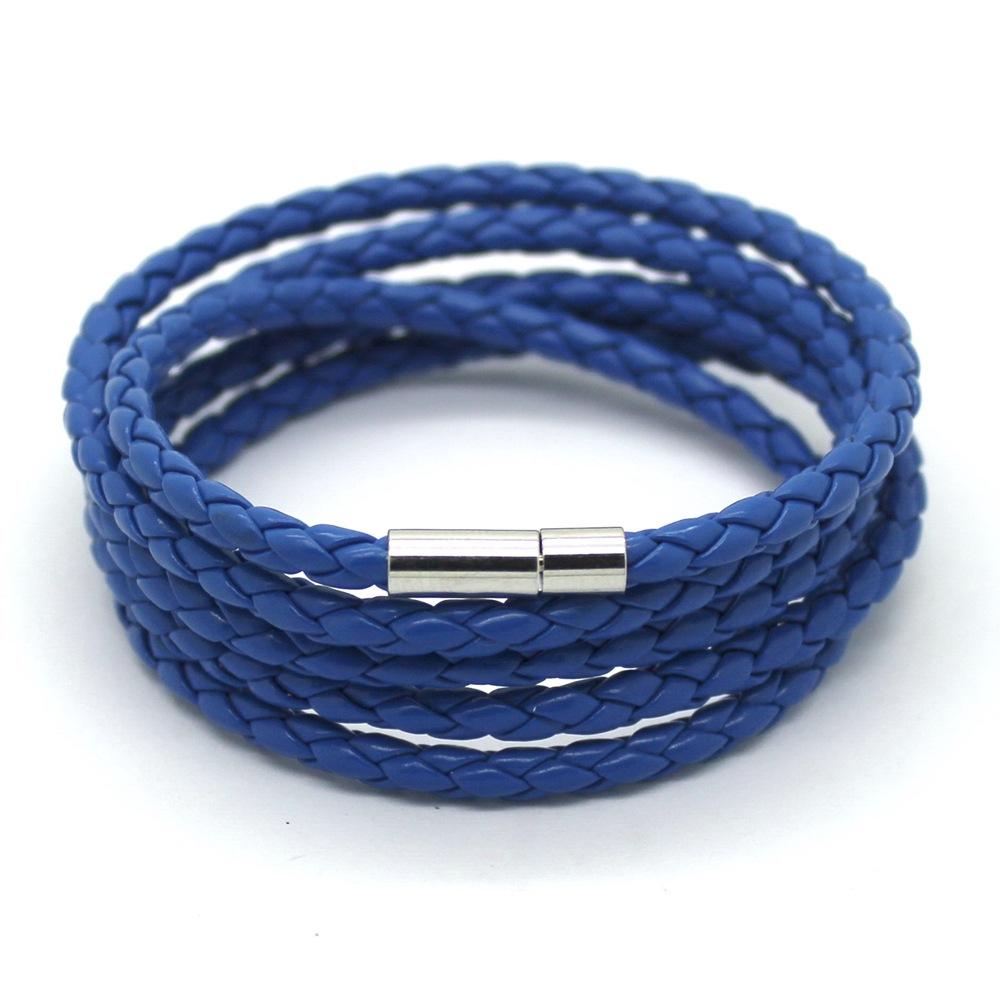 Neues einfaches Freizeit-PU-Leder-Hip-Hop-Armband, Farbe Punk, Paar, mehrschichtiges Handseil, Männer, Frauen, Urlaub, Schmuckzubehör blau von Joom DACH