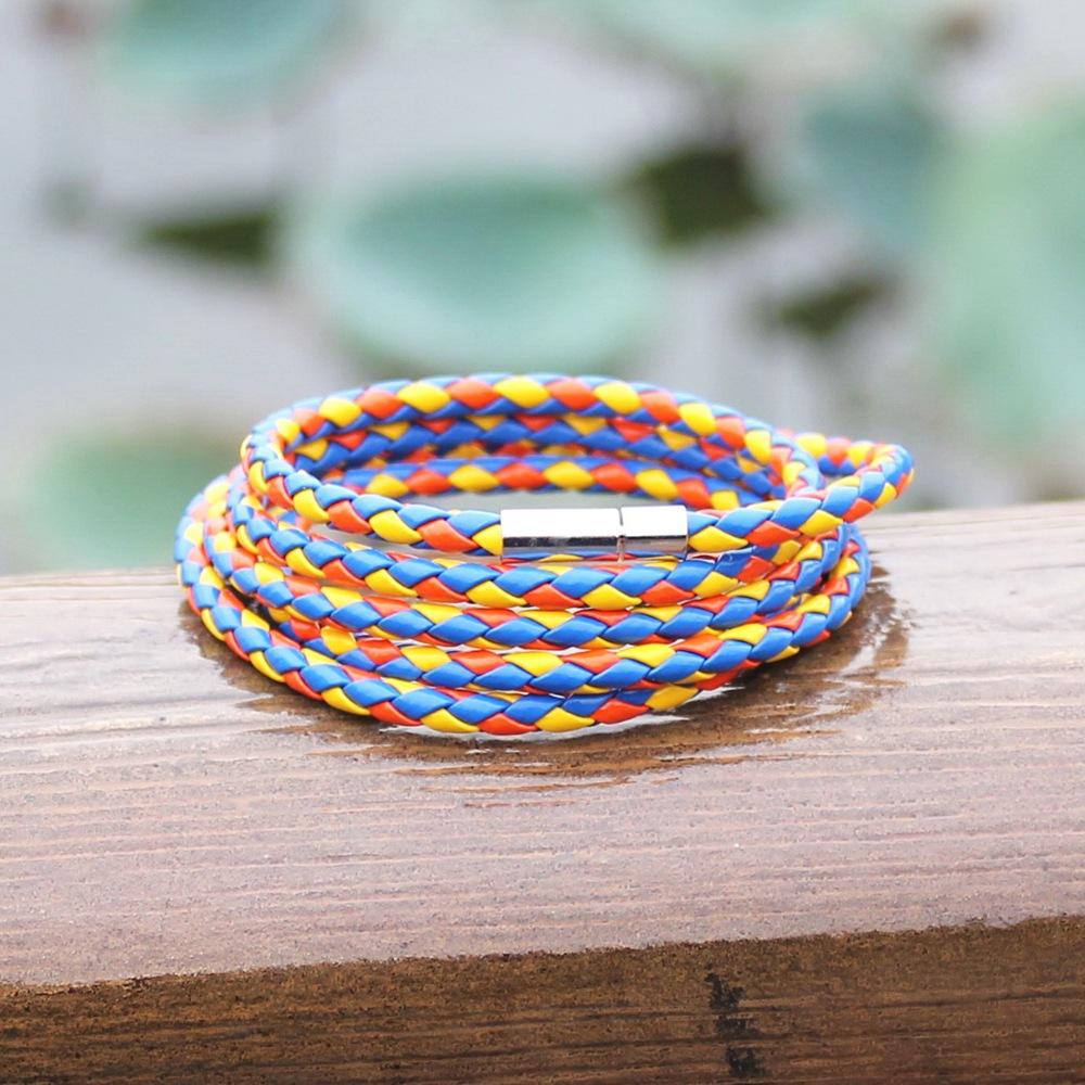 Neues einfaches Freizeit-PU-Leder-Hip-Hop-Armband, Farbe Punk, Paar, mehrschichtiges Handseil, Männer, Frauen, Urlaub, Schmuckzubehör bunt von Joom DACH