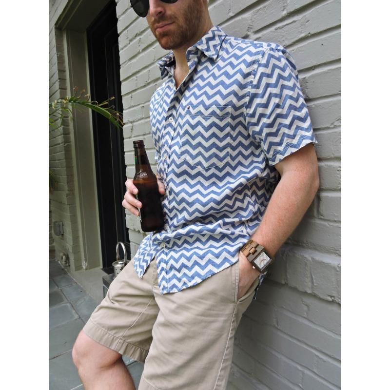 Neues gestreiftes lässiges Herren-Wellenshirt Kurzarmhemd XXXL hellblaue von Joom DACH