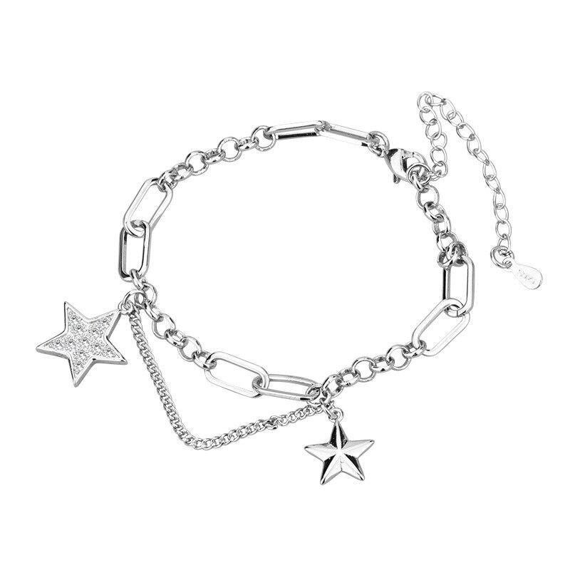 Neues koreanisches 925er Sterlingsilber Kristall Stern Charm Armband & Armreif für Frauen Mädchen Hochzeitsschmuck Sl275 von Joom DACH