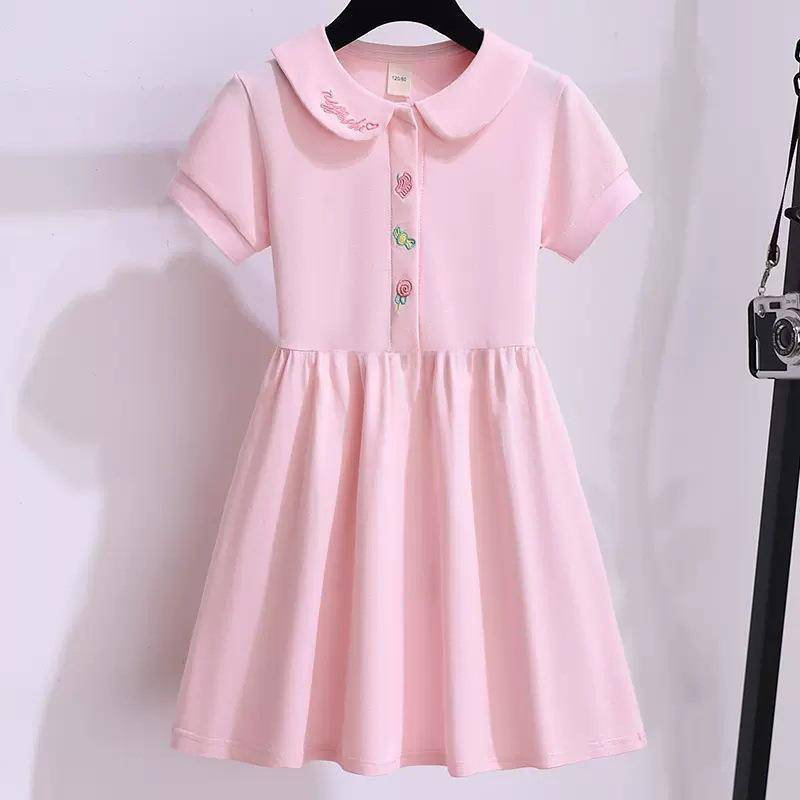 Neues rosa Sommerkleid im College-Stil für Mädchen – koreanischer kurzärmeliger Prinzessinnenrock 150 cm rosa von Joom DACH