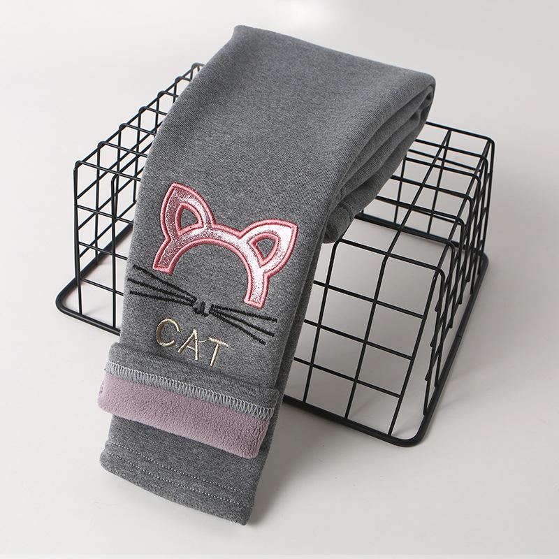 Neueste Mädchen Baumwolle Warme Leggings Outwear Winter Kinder Cartoon Dicke Samt Hosen für Baby Mädchen Nette Katze Muster Hosen 140 licht grau von Joom DACH