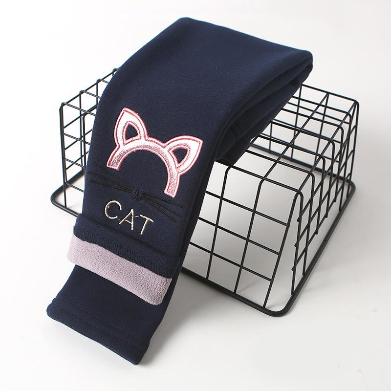 Neueste Mädchen Baumwolle Warme Leggings Outwear Winter Kinder Cartoon Dicke Samt Hosen für Baby Mädchen Nette Katze Muster Hosen 150 dunkelblau von Joom DACH