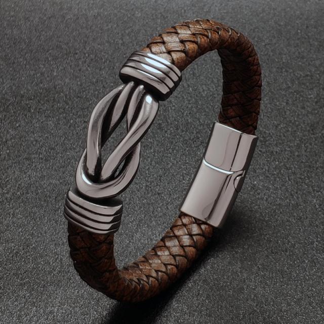 Neueste Retro Geflochtene Leder Armband Männer Schmuck Trendy Edelstahl 8 Magnet Verschluss Armreifen Armband Inner Girth 200mm von Joom DACH