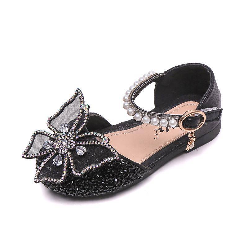 Neueste Sommer Mädchen Sandalen Mode Pailletten Strass Schleife Mädchen Prinzessin Schuhe Baby Mädchen Schuhe Flache Ferse Sandalen Größe 21-35 30 schwarz von Joom DACH