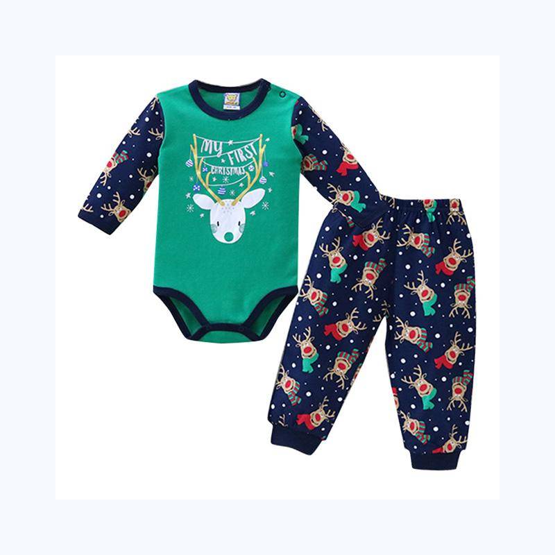 Neugeborene Kinder Jungen Mädchen Baumwolle Kleidung Set Strampler Hosen 2 Teile/satz Sport Outfits Druckknopf Strampler Warme Weihnachtskleidung Zweiteiler 74 grün von Joom DACH