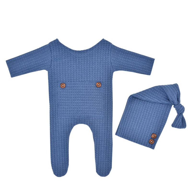Neugeborenen Baby Fotografie Prop Fuß Strampler Knopf Overall Hut Set dunkelblaue von Joom DACH