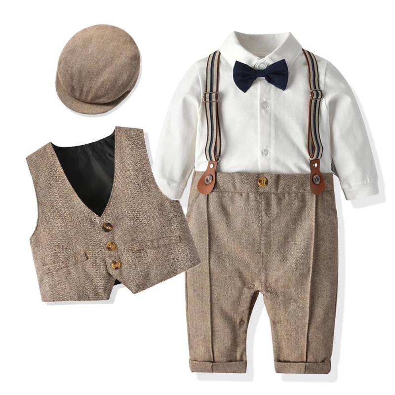 Neugeborenen Jungen Formelle Kleidung Set Infant Junge Gentleman Geburtstag Romper Outfit Mit Hut Weste Langarm Infant Overall Anzug Formale 80(12-18M) von Joom DACH