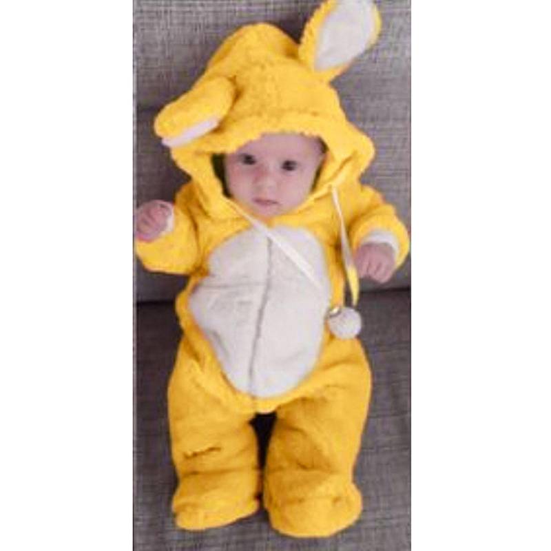 Neugeborenes Baby, Jungen, Mädchen, Winter, niedliches Ohr, Fleece-Overall, Strampler, warme Oberbekleidung 60 gelb von Joom DACH
