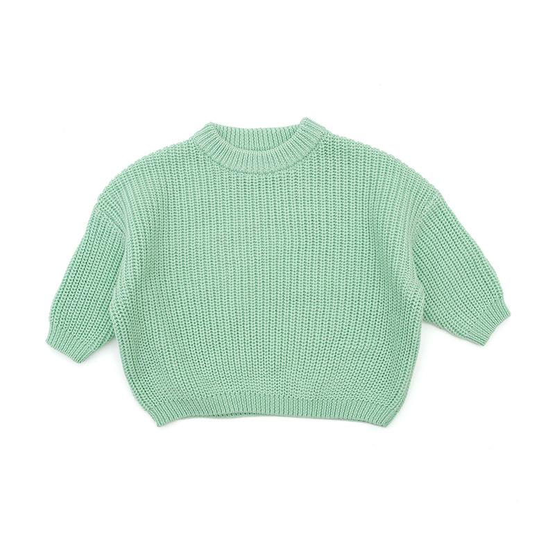 Neugeborenes Baby Mädchen Jungen Gestrickter Langarm Herbst Winter Pullover Solide Lose Pullover Casual Tops Kinder Kleidung 3M-5Y 12-18M hellgrüne von Joom DACH