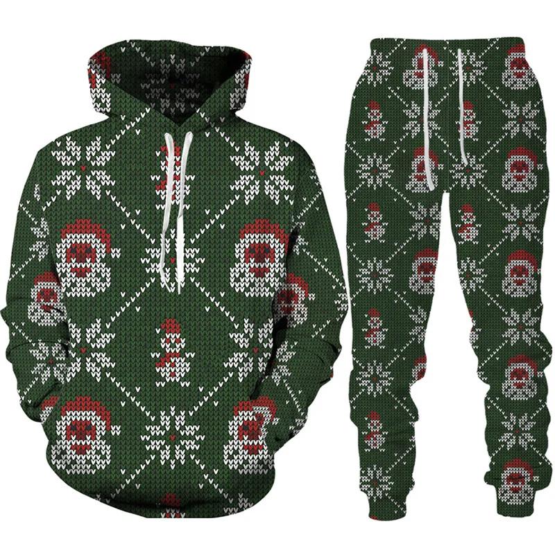 Neujahr Weihnachten Hoodies Sets Y2k Männer Hosen Weihnachtsmann Herren 3D gedruckt Trainingsanzug Set Neuheit Übergröße Loose Man Streetwear 3XL von Joom DACH