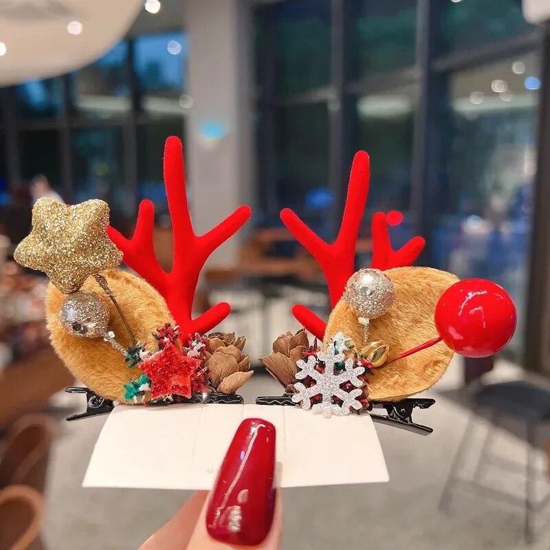Neujahr Weihnachtsgeschenk Kawaii rote Haarnadel Kinder Haarspangen Schleife Hirsch Weihnachtsmann Kinder Kopfbedeckung Mädchen Kinder Haarschmuck von Joom DACH