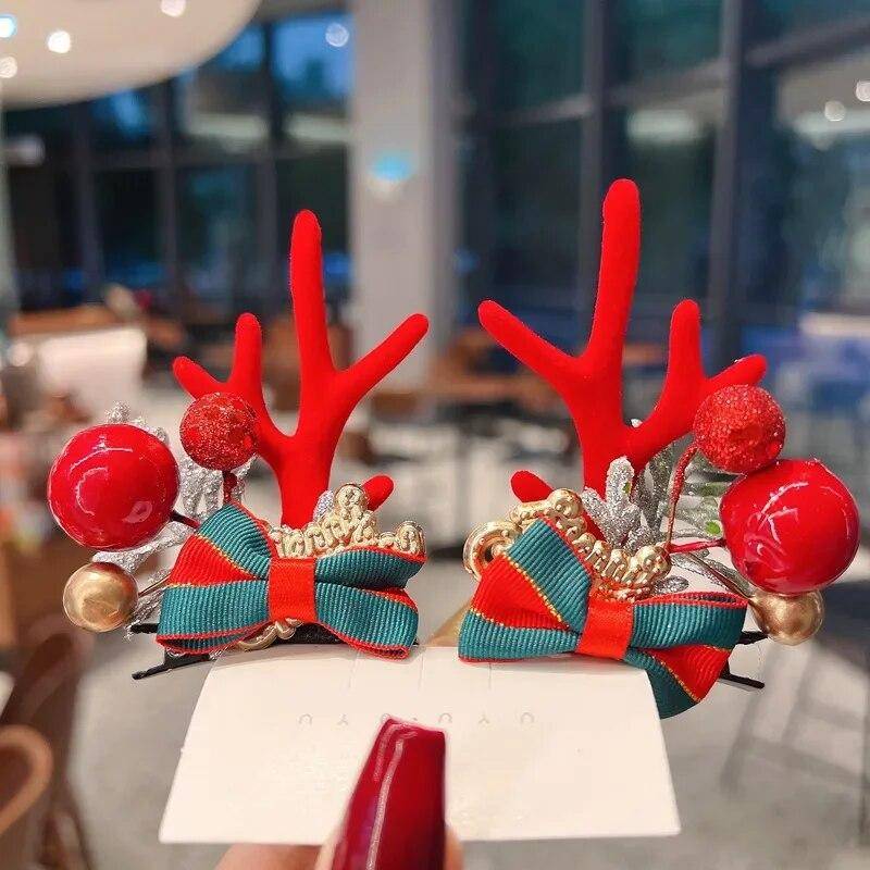 Neujahr Weihnachtsgeschenk Kawaii rote Haarnadel Kinder Haarspangen Schleife Hirsch Weihnachtsmann Kinder Kopfbedeckung Mädchen Kinder Haarschmuck von Joom DACH