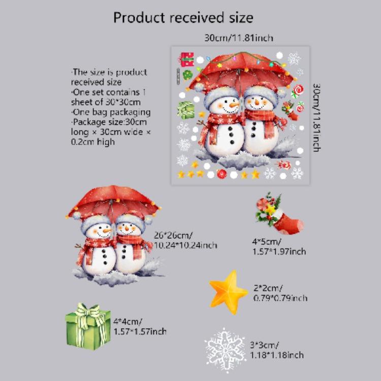 Neujahrsfensteraufkleber Cartoon Schneemann Schneeflocken Weihnachtsfenster Wandaufkleber 2025 Dekoration Selbstklebender Aufkleber 30*30cm von Joom DACH