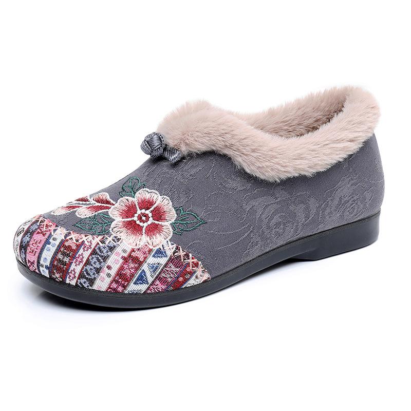 Neue Baumwollschuhe für Damen, gefüttert mit Fleece und flache bestickte Schuhe, Slipper 40 graue von Joom DACH
