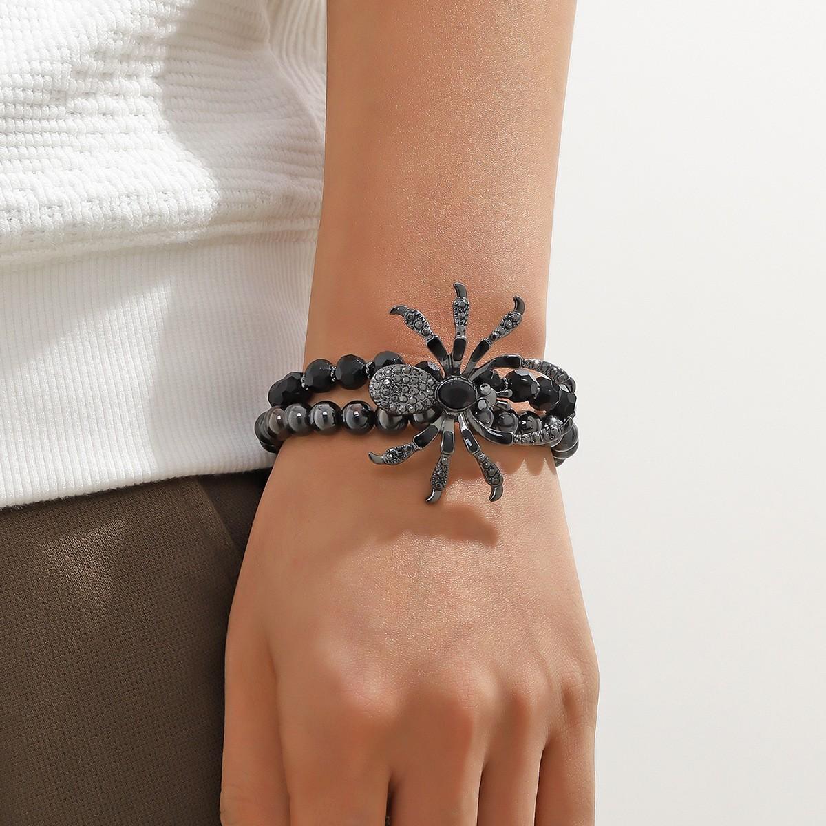 Neues Gothic Emo Dunkle Persönlichkeit Schwarze Spinnenperlen Armband für Damen Herren Halloween Festival Zirkon Geschenke Accessoires von Joom DACH