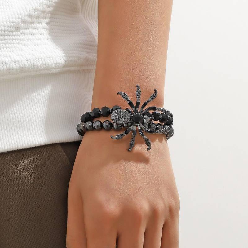 Neues Gothic Emo Dunkle Persönlichkeit Schwarze Spinnenperlen Armband für Damen Herren Halloween Festival Zirkon Geschenke Accessoires von Joom DACH