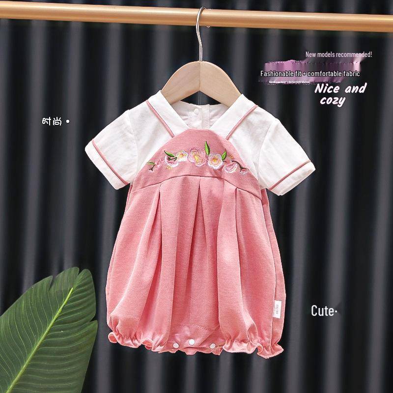 Neugeborenes Baby Mädchen Bestickter Hanfu Strampler - Niedlicher Chinesischer Stil Kurzarm Sommer Body für Ausflüge 90cm von Joom DACH