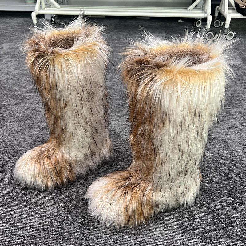 Nischen-High-End-Schneestiefel mittelhoher Schaft Plüsch dicksohlige flauschige Stiefel Imitat Nerz Internet-Berühmtheit niedliche Baumwollschuhe Spice Girls Damenstiefel 39 von Joom DACH