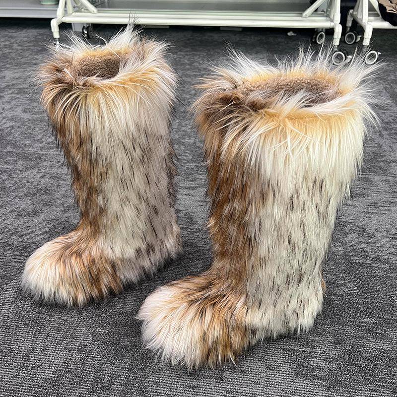 Nischen-High-End-Schneestiefel mittelhoher Schaft Plüsch dicksohlige flauschige Stiefel Imitat Nerz Internet-Berühmtheit niedliche Baumwollschuhe Spice Girls Damenstiefel 39 von Joom DACH