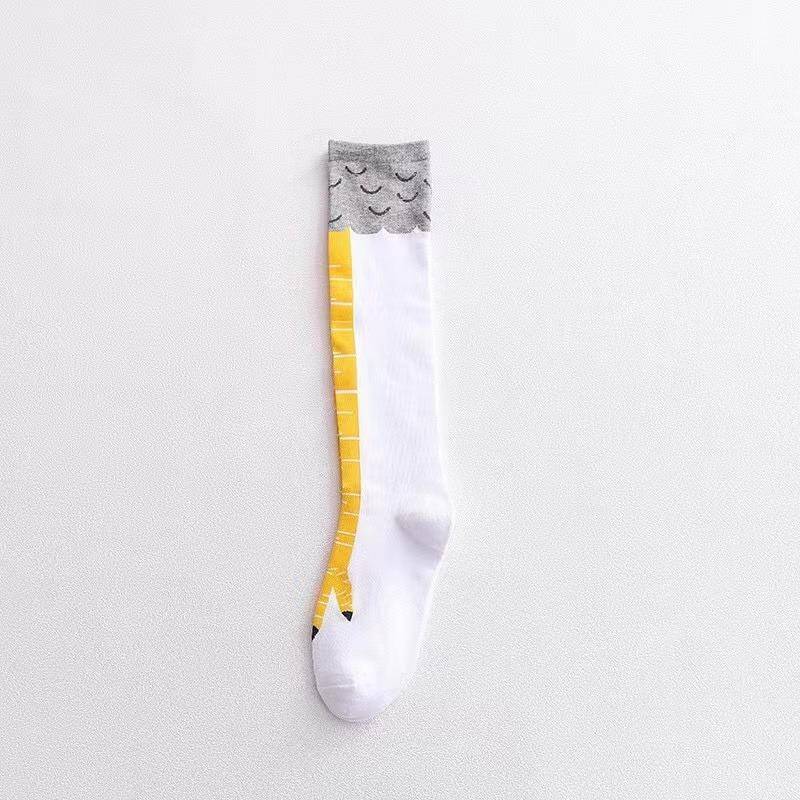 Niedliche, neuartige Kniestrümpfe mit Cartoon-Hühnerbeinmuster für Herren, Unisex, atmungsaktiv, bequem, lässig, für Herren im Freien, für alle Jahreszeiten knee high weiß von Joom DACH