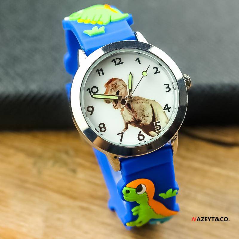 Niedliche 3D Dinosaurier Wasserdichte Kinder Quarz Armbanduhr – Koreanischer Stil T-Rex Armbanduhr für Kindergartenjungen blau von Joom DACH