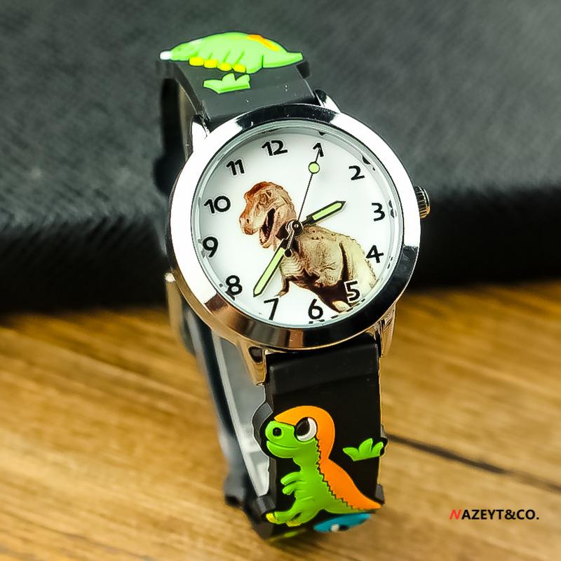 Niedliche 3D Dinosaurier Wasserdichte Kinder Quarz Armbanduhr – Koreanischer Stil T-Rex Armbanduhr für Kindergartenjungen schwarz von Joom DACH