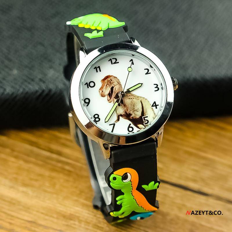 Niedliche 3D Dinosaurier Wasserdichte Kinder Quarz Armbanduhr – Koreanischer Stil T-Rex Armbanduhr für Kindergartenjungen schwarz von Joom DACH