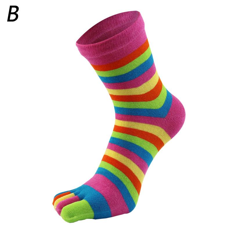 Niedliche Baumwoll-Fünf-Finger-Zehensocken für Männer und Frauen, Regenbogen-Socken, bunt gestreift, kreativ, bequem rosa von Joom DACH