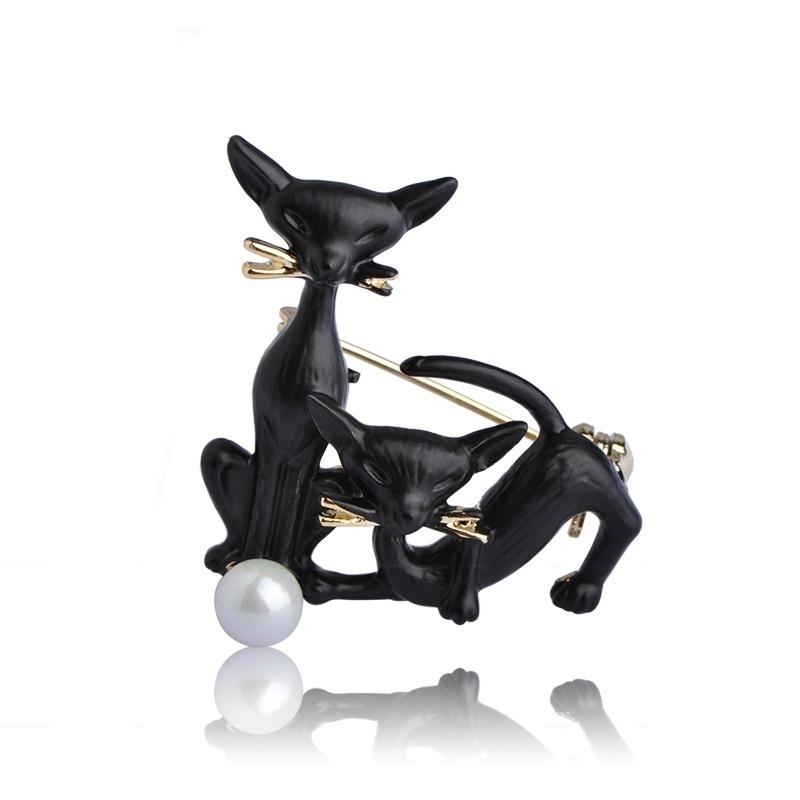 Niedliche Broschen mit doppelter Katze und simulierter Perle für Frauen, Männer und Kinder, Emaille, Esmalte, Broschen, Schal, Hijab, Spille, Clips, Mantel, Pullover, Pins schwarz von Joom DACH