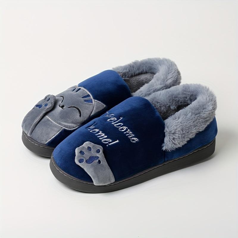 Niedliche Cartoon Fell Hausschuhe für Jungen und Mädchen, Bequeme Rutschfeste Weiche Sohle Lauflernschuhe für Drinnen, Winter 28-29 navy blau von Joom DACH