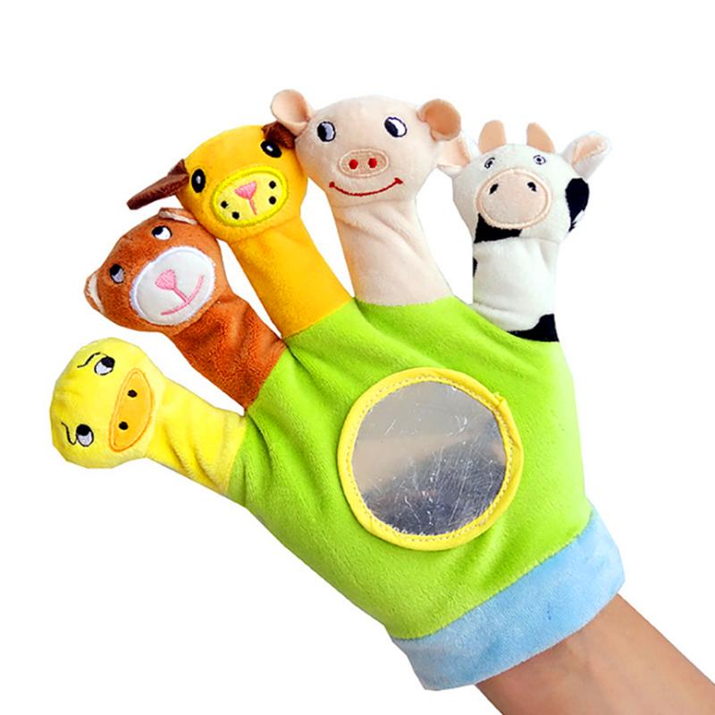 Niedliche Cartoon-Handschuhe, Tierplüsch, Sicherheitsspiegel, Fingerspielzeug, Kinder, pädagogisches Geschichtenerzählen, Handpuppe, gewinnt die Aufmerksamkeit des Babys von Joom DACH