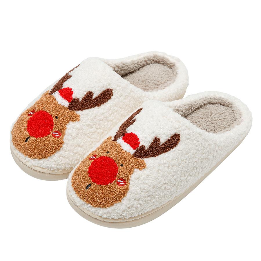Niedliche Elch Weihnachts Hausschuhe Winter Warm Weich TPR Verdickte Sohle Damen Herren Hausschuhe Kissen Pantoletten 37-38 von Joom DACH