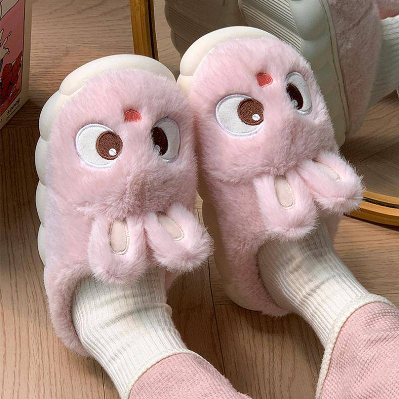 Niedliche Hasen Hausschuhe Weiche Plüsch Damen Hasen Hausschuhe Große Augen Gemütliche Cartoon Hausschuhe Innen/Außen Winterstiefel 40-41 rosa von Joom DACH