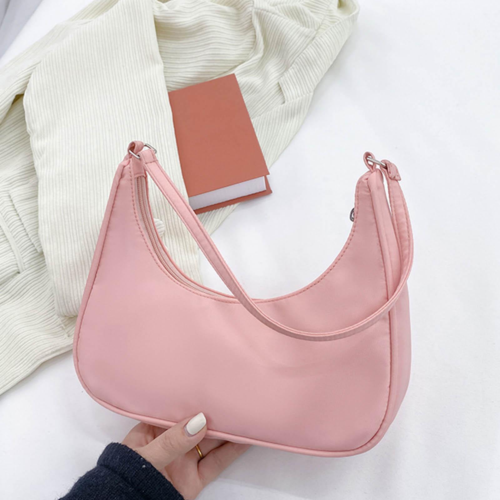 Niedliche Hobo-Tote-Handtasche für Damen, kleine Nylon-Umhängetasche, Mini-Clutch rosa von Joom DACH