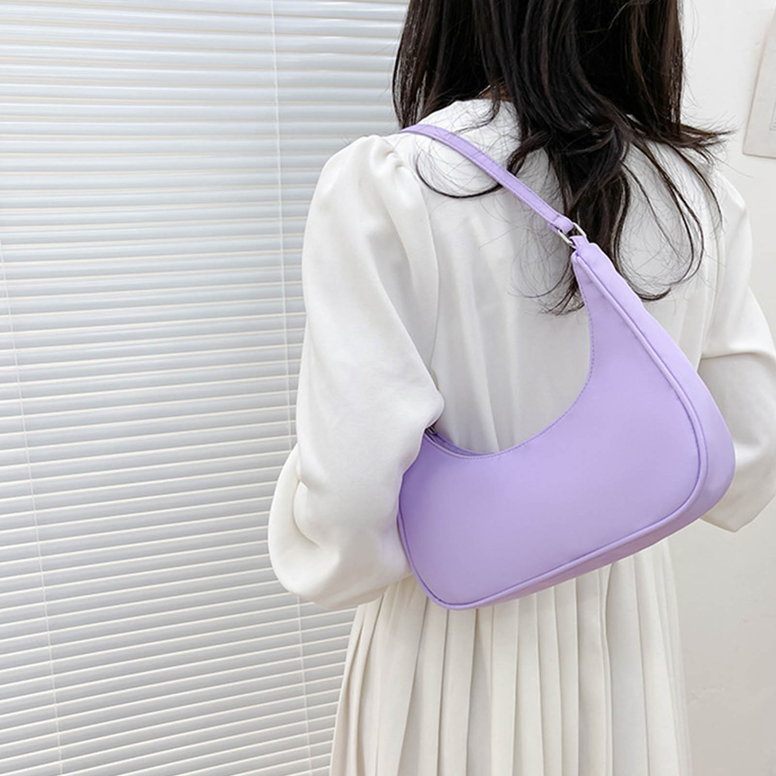 Niedliche Hobo-Tote-Handtasche für Damen, kleine Nylon-Umhängetasche, Mini-Clutch violett von Joom DACH