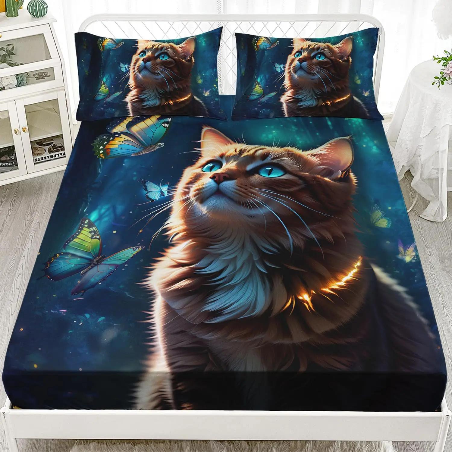 Niedliche Katzen Spannbettlaken, Katzen Mädchen Bettlaken für Kinder Jungen Mädchen Kawaii Tier Bettset Weiche Strapazierfähige Bettwäschelaken Einzelgröße 90x200cm Deep 30cm von Joom DACH