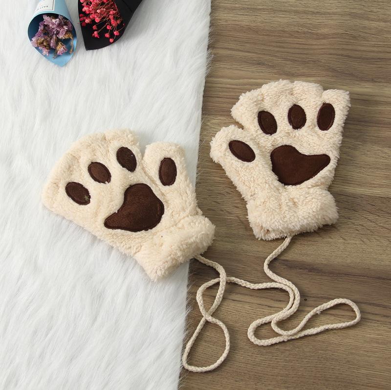 Niedliche Katzenpfote, flauschige Klaue, fingerlose Handschuhe, warm, weich, Plüsch, fingerlos, Panda-Handschuh, halber Finger, Damen-Winterkleidung, Weihnachtsgeschenke von Joom DACH