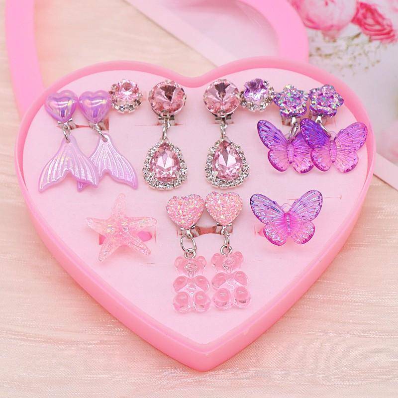 Niedliche Kinder-Ohrclips, Mädchen-Ohrringe ohne Ohrlöcher, Meerjungfrau kleines Mädchen Ohrclip-Ring-Set von Joom DACH