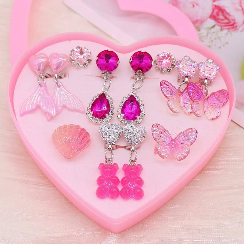 Niedliche Kinder-Ohrclips, Mädchen-Ohrringe ohne Ohrlöcher, Meerjungfrau kleines Mädchen Ohrclip-Ring-Set von Joom DACH