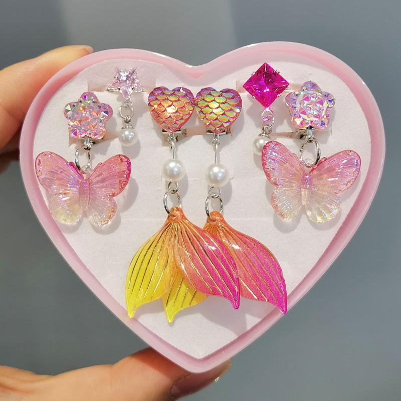 Niedliche Kinder-Ohrclips, Mädchen-Ohrringe ohne Ohrlöcher, Meerjungfrau kleines Mädchen Ohrclip-Ring-Set von Joom DACH